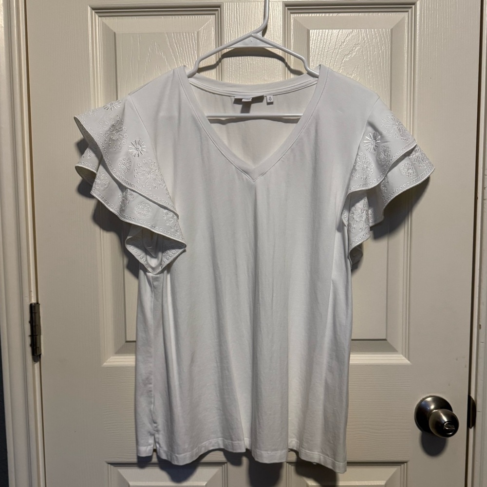 Chico’s White Ruffle Sleeve Top - Picture 2 of 5